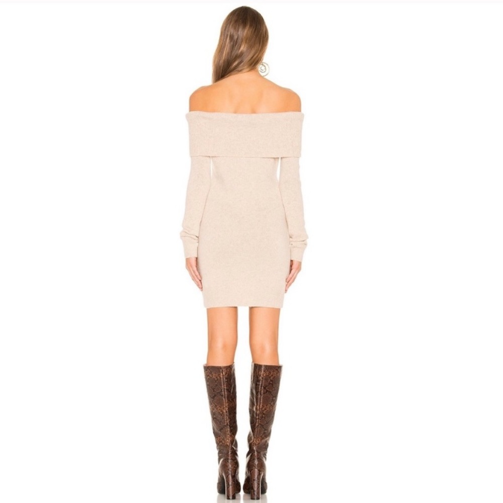 Tularosa Dreamin Off The Shoulder Mini Sweater Dress Tan Size Small - Picture 3 of 8